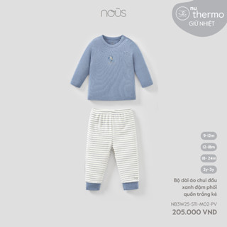Nous Baby Bộ quần áo nỉ, bộ quần áo dài tay giữ nhiệt thu đông cho bé họa tiết kẻ cho bé 8.5-15kg BST T9