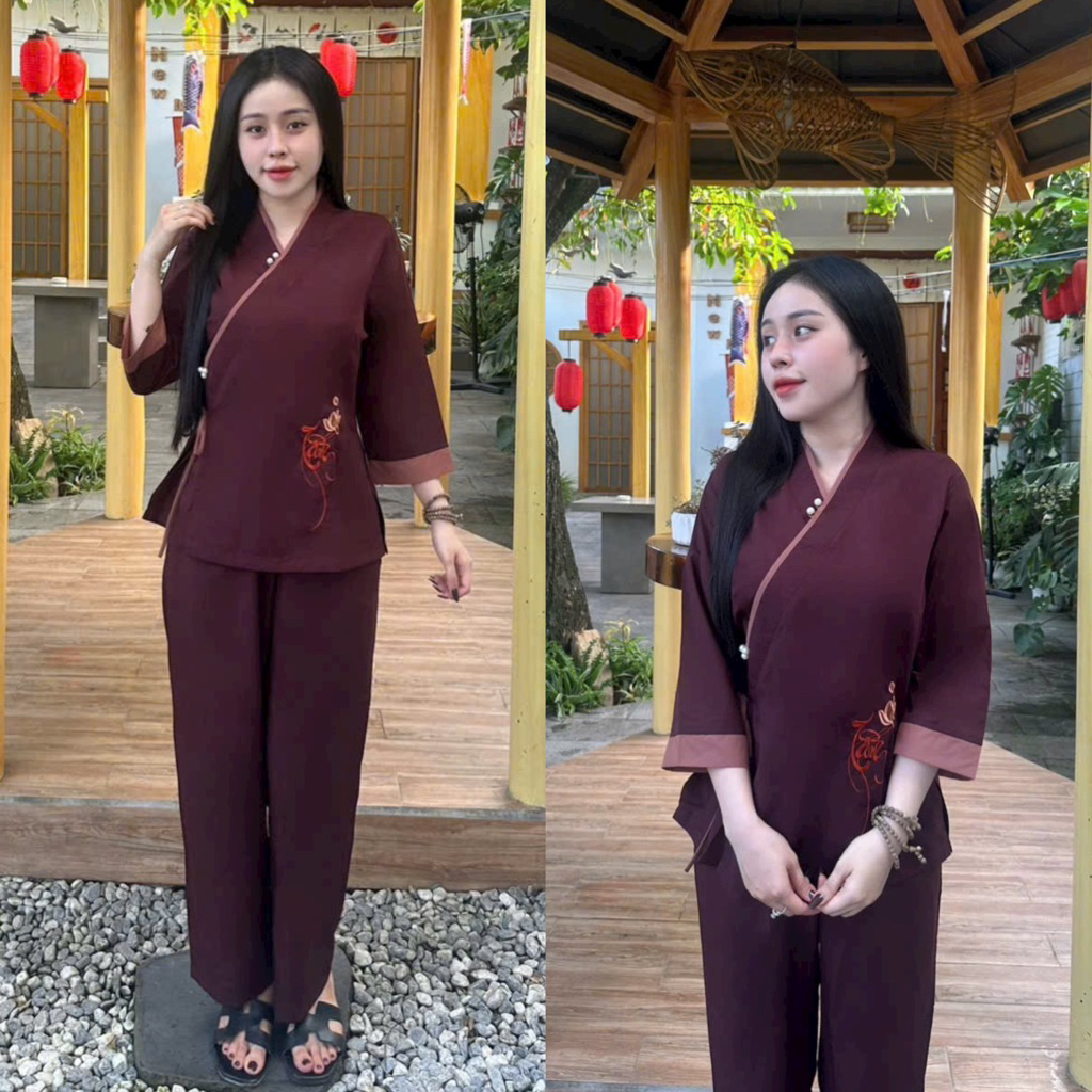  Bộ Kate XÉO NGỌC NƠ TAY PHỐI BigSize 80KG - Đồ Lam Đi Chùa Nữ 