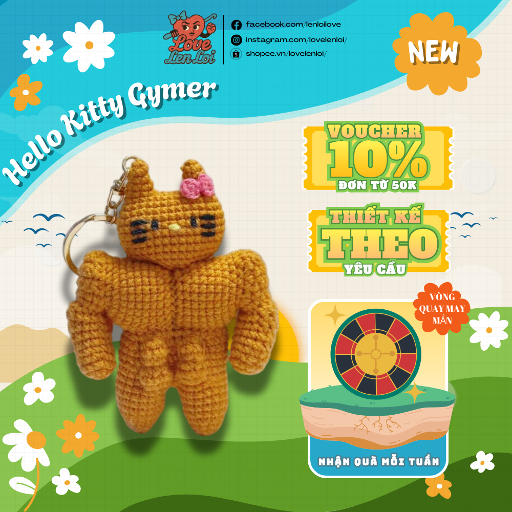 Móc Khóa Len LoveLenLoi Hello Kitty Gymer