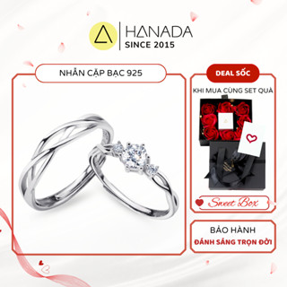 [QUÀ TẶNG 20/10] Nhẫn Cặp Bạc 925 HANADA Xoắn Đá Cao Nhẫn Đôi Kiểu Dáng Cách Điệu Đơn Giản Freesize Tùy C