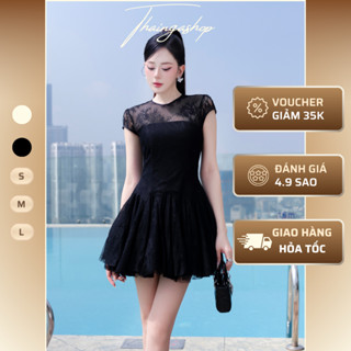 Đầm dự tiệc dáng ngắn chất ren mềm bồng xoè màu kem màu đen sang trọng Size S M L Phong cách Thanh lịch sang trọng D1162