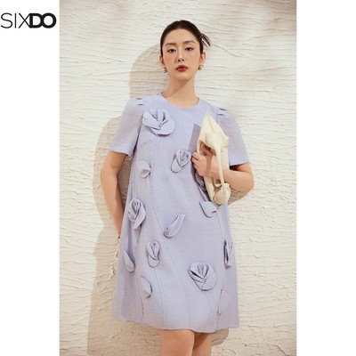 Đầm tím suông hoa 3D ngắn tay cổ tròn SIXDO (Light Purple 3D Flower Organza Loose Dress)