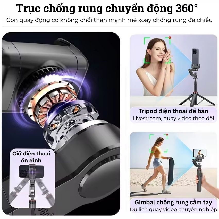 Tripod Điện Thoại AI C22 Kiêm Gimbal Xoay 360 Độ Chống Rung Theo Dõi Chuyển Động Nâng Cấp 2026 | BigBuy360 - bigbuy360.vn