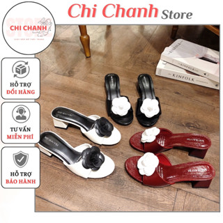  Guốc nữ quai ngang đính hoa gót vuông cao 5cm chất da mỡ mềm êm chân G286 