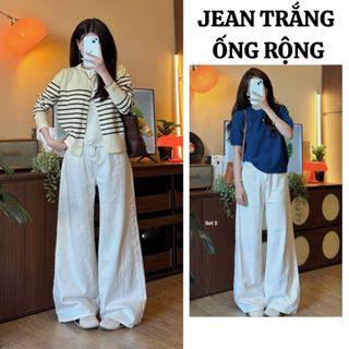 Quần Jean Nữ Ống Rộng 28-33cm Trắng CẠP CAO chất Jean dày dặn tôn dáng MIAA Basic BIGSIZE