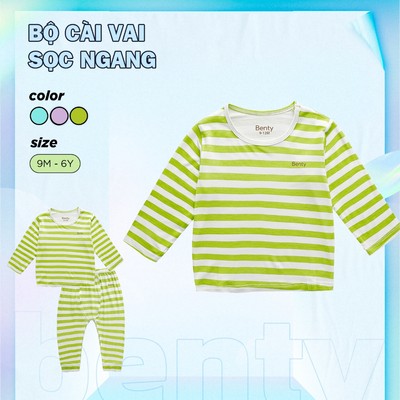 Bộ dài cài vai sọc lớn BENTY chất vải an toàn cho làn da bé, quần áo trẻ em cao cấp bé trai, bé gái