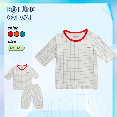 Bộ đồ lửng họa tiết caro phối viền BENTY chính hãng chất vải cao cấp, mềm mại, thấm hút mồ hôi