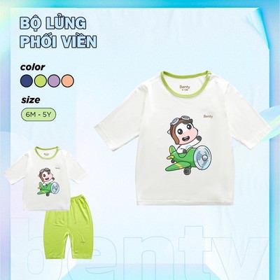 Bộ lửng phối viền in hình BENTY dễ thương chất vải mềm mịn mát, quần áo cao cấp cho bé trai bé gái