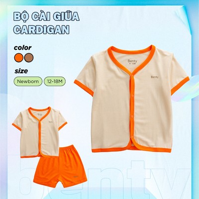 Bộ cộc tay cardigan phối viền BENTY mềm mịn, thấm hút mồ hôi, đồ bộ cao cấp bé mặc đi chơi, đi học