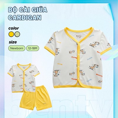 Bộ cộc tay cardigan họa tiết BENTY mềm mịn mát, thấm hút mồ hôi, an toàn cho làn da nhạy cảm của bé