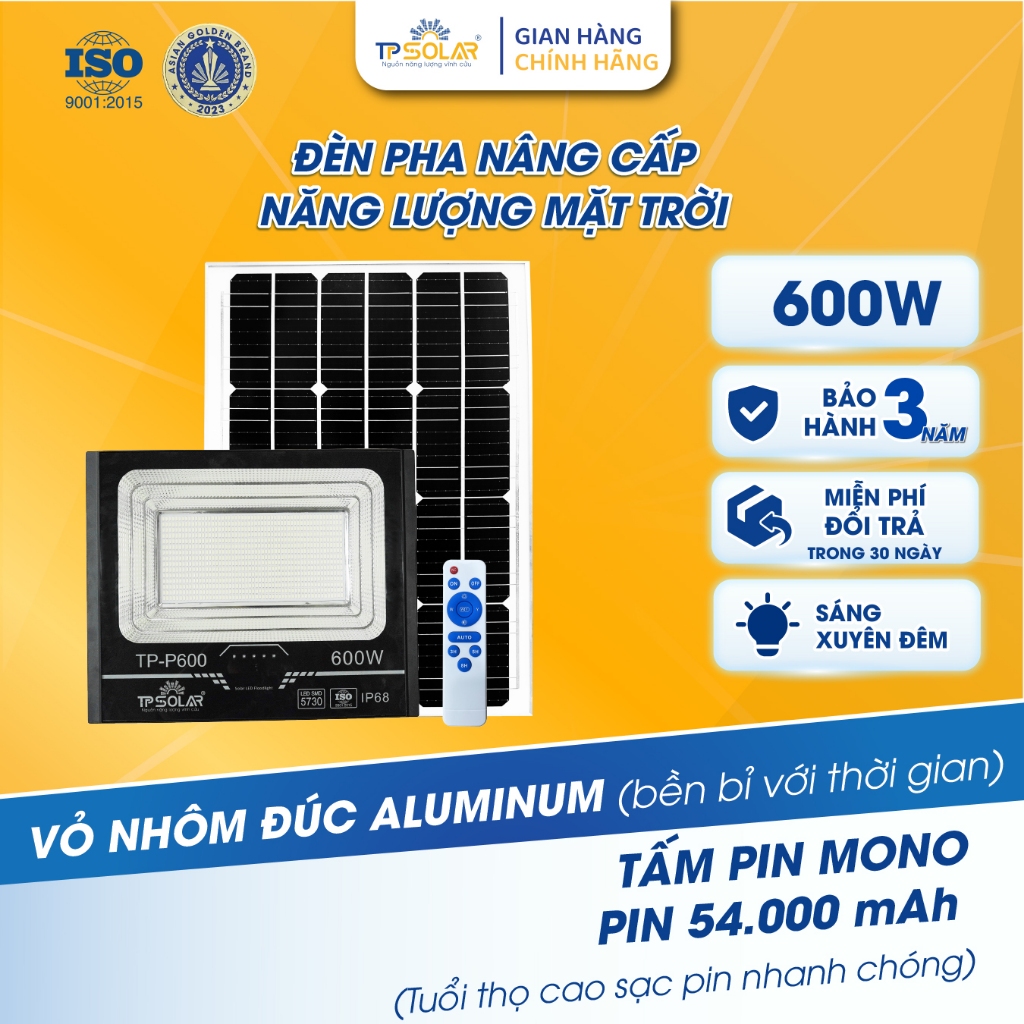 Đèn Pha Năng Lượng Mặt Trời TP SOLAR 200W,300W,400W,500W Siêu Sáng Vỏ Nhôm Đúc Chống Nước IP68