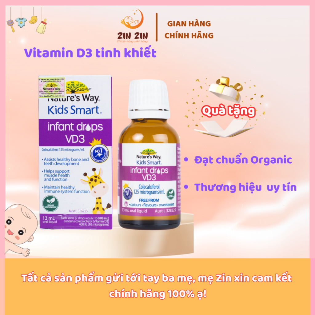 Vitamin D3 ORGANIC Nature’s Way, D3 Thuần Cho Trẻ Sơ Sinh Kids Smart Infant Drops VD3 - Hộp 13ml
