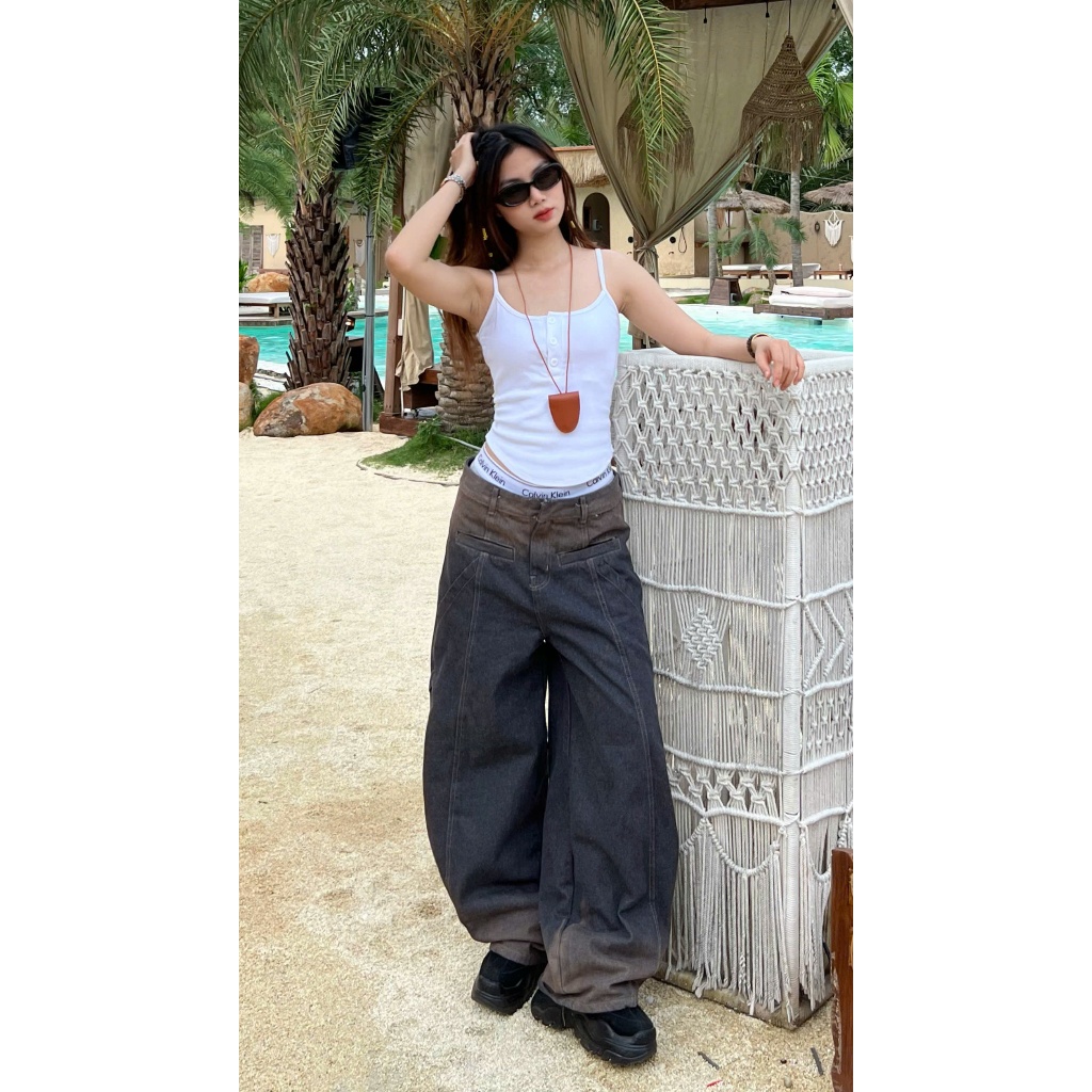 ZBM_Quần Jean Kaki Ống Siêu Rộng Loang Màu Wash Grunge | BigBuy360 - bigbuy360.vn