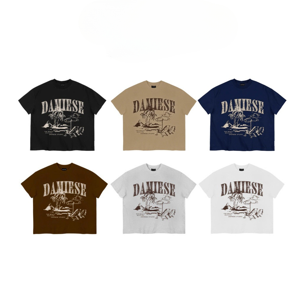 COD Áo phông boxy nam xanh navy form rộng mùa hè cổ tròn áo cây dừa in hình fashion local brand
