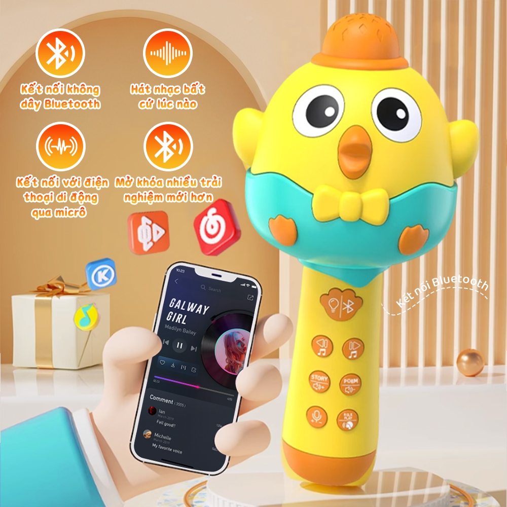 Mic Hát Karaoke Bluetooth Không Dây Bằng Nhựa Dễ Thương Đồ Chơi Cho Trẻ Em Kết Nối Bluetooth