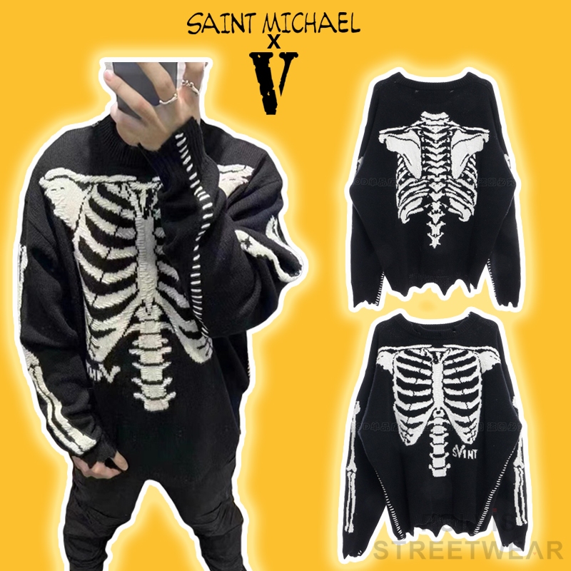 ⚡️[Mirror Quality] - Áo Len Saint Michael x Vlone Knit Sweater Vintage Black, Áo len dài tay nam nữ 