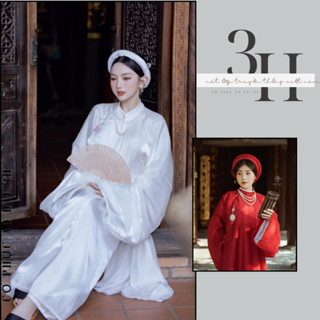 Áo dài cổ phục việt nữ tay phụng 2 lớp chất liệu tơ kính - Áo dài 3H