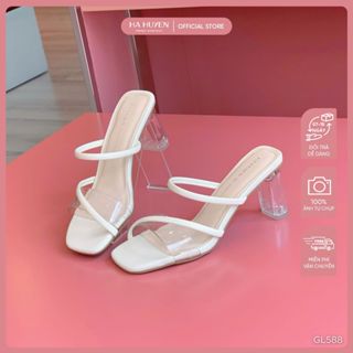 Guốc lê, dép cao gót nữ HÀ HUYỀN quai lệch phối trong gót dẹt trong 7cm - GL588