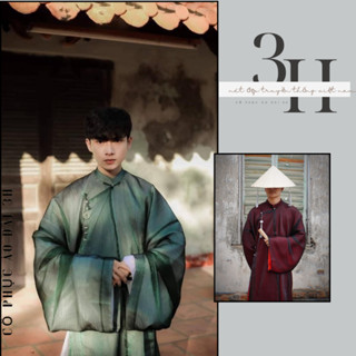 Áo cổ phục việt phục nam 2 lớp chất liêu tơ xước , kiểu áo freesize - Ao dai 3H