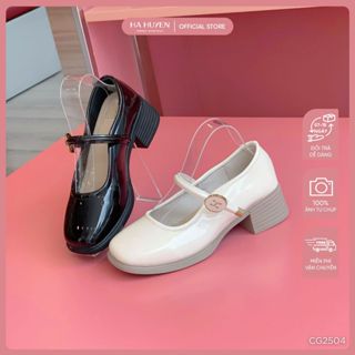  Giày cao gót nữ HÀ HUYỀN da bóng mũi vuông quai mảnh gót vuông 4cm - CG2504 