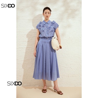 Chân váy xoè xanh xám tơ SIXDO (Blue-grey Organza Flared Skirt)