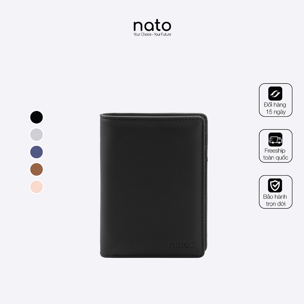Ví da nam nữ dáng đứng Natoli gập đôi, bóp đựng thẻ đựng tiền cao cấp Simple Vertical Wallet V3