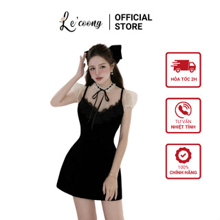  Váy Nhung Tiểu Thư Hai Dây Phối Voan Bi  LECOONG B225  CÓ BIGSIZE  Đầm Đi Tiệc Buộc Nơ Sang Chảnh 