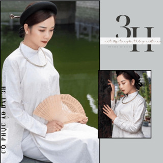  Áo tấc  cổ phục  ngũ thân nữ tay ôm bé mợ ba màu trắng chất liệu gấm tơ tằm   vân theo từng đợt   - Áo dài 3H 