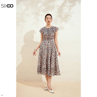 Đầm xoè chiffon phối bèo ngắn tay SIXDO (Chiffon Flared Dress)