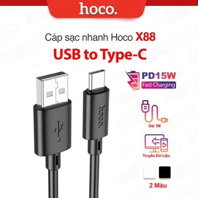 Cáp sạc Hoco X88 PD15W USB to Type-C hỗ trợ truyền dữ liệu dùng cho Android/Samsung/Oppo dây dẻo siêu bền dài 1M