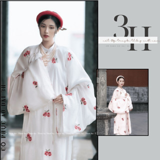  Áo tấc  cổ phục  ngũ thân nữ 2 lớp chất liệu tơ sống thêu hoa đỏ lót lụa nhật - Áo dài 3H 