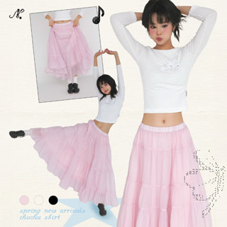 Chân váy xoè 5 tầng nữ NAKEDbyV váy voan xoè dáng dài lưng chun 2 lớp có lót hàn quốc CHUCHU SKIRT