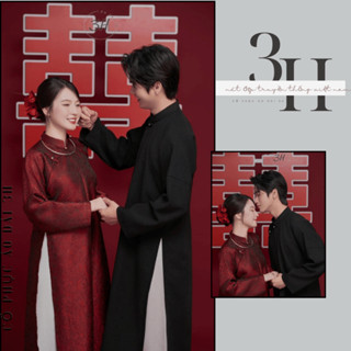  Áo tấc cổ phục ngũ thân tay chẽn bé cặp nam nữ chất liệu gấm xốp nữ và tây thi nam - áo dài 3H 