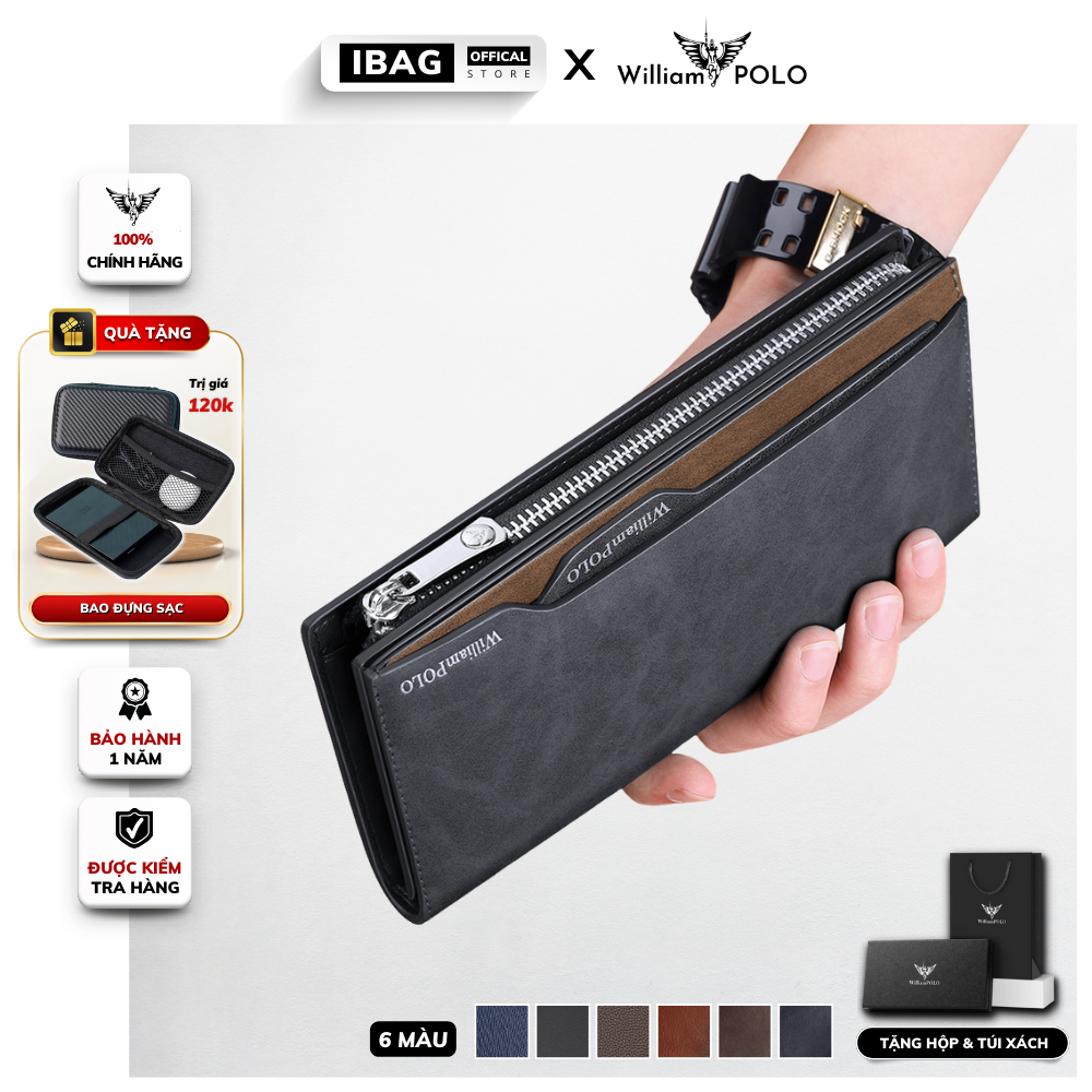 Ví Dài Nam,Ví Nam Cầm Tay Cao Cấp William POLO,Chất liệu Da Bò thật ,Full hộp đựng -Thiết kế nhiều ngăn,Chống nước- 𝑰𝑩𝑨𝑮