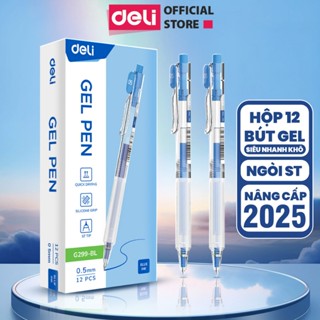   Nhanh khô 0.1s  Hộp 12 Bút Gel Bấm Nâng Cấp Nhanh Khô Deli Bút Bi Nước Mực Đều Viết Đẹp Ngòi ST 0.5 