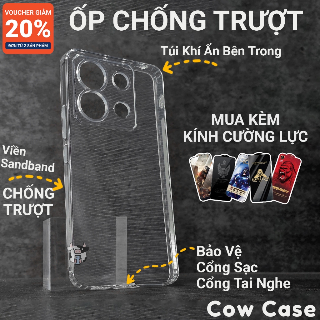Ốp lưng Redmi Note 13 Pro, Note 13 4G/5G Plus Cow case chống trơn trượt | Ốp điện thoại Xiaomi dẻo b