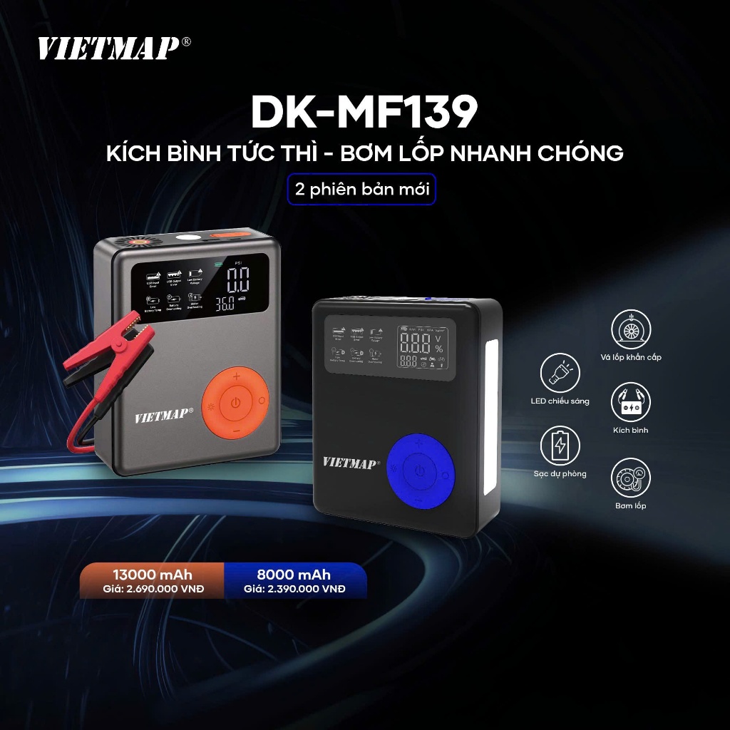 Bơm Lốp Kích Bình 4 Trong 1 VIETMAP DK-MF139 kèm bơm lốp, đèn pin, sạc đt,bộ vá Việt Bắc Car Store