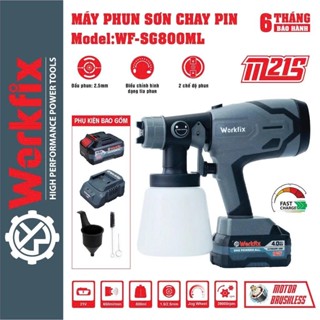 Máy phun sơn dùng pin WORKFIX WF-SG800ML, 2 Kiểu phun - Bình chứa lớn 800ml - Chân pin phổ thông