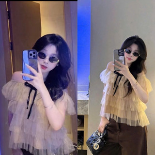  Áo trễ vai áo kiểu voan tầng bèo nơ cực dễ thương cho nữ đi chơi dự tiệc phối đồ đáng yêu cho nữ cực đẹp 