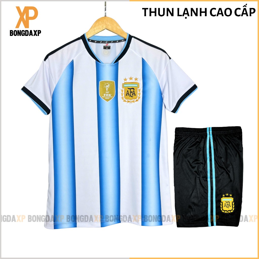 Quần Áo Đá Bóng Argentina Sọc 2025, Đồ Đá Banh Vải Thun Lạnh Cao Cấp