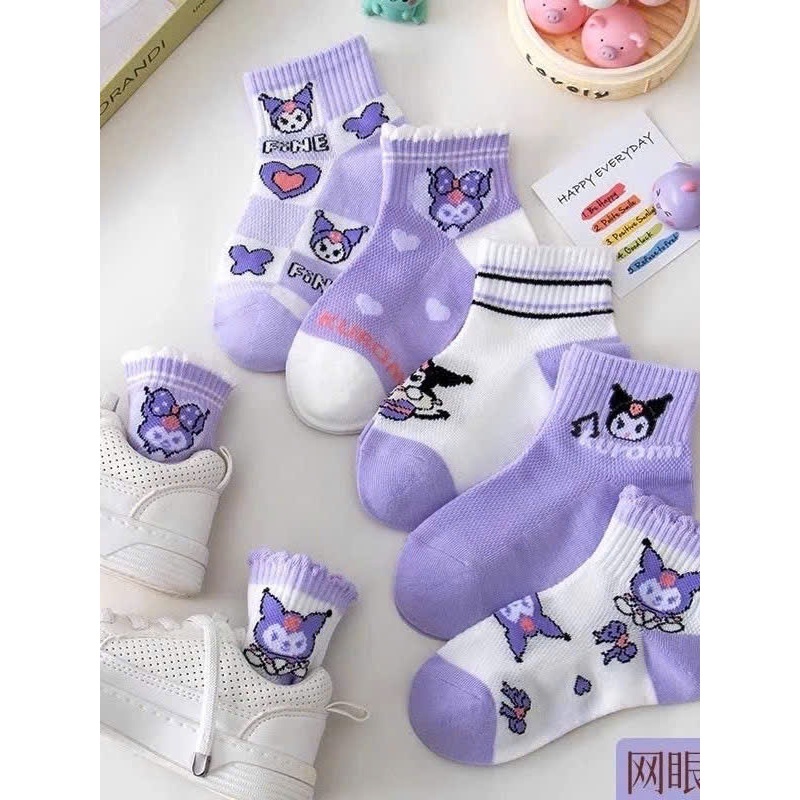 Tất Vớ Trẻ Em Hoạt Hình Cute Tất Cotton Tím Cổ Cao, Tất Dễ Thương Dài Bé Gái
