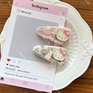  Kẹp Tóc Mái Vải Họa Tiết Hoa Dễ Thương Đính Hình Mèo Kitty Xinh Xắn – Phụ Kiện Tóc Nữ Hàn Quốc 
