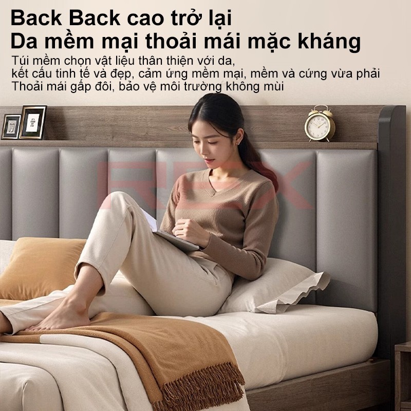 REX Giường gỗ tự nhiên cao cấp  giường đôi 1m5-1m8 có ngăn chứa đồ tiện lợi cho gia phong cách hiện đại | BigBuy360 - bigbuy360.vn