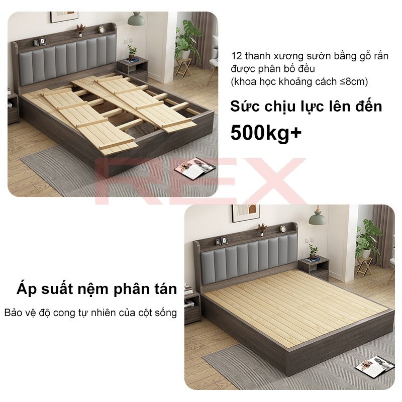 REX Giường gỗ tự nhiên cao cấp  giường đôi 1m5-1m8 có ngăn chứa đồ tiện lợi cho gia phong cách hiện đại | BigBuy360 - bigbuy360.vn