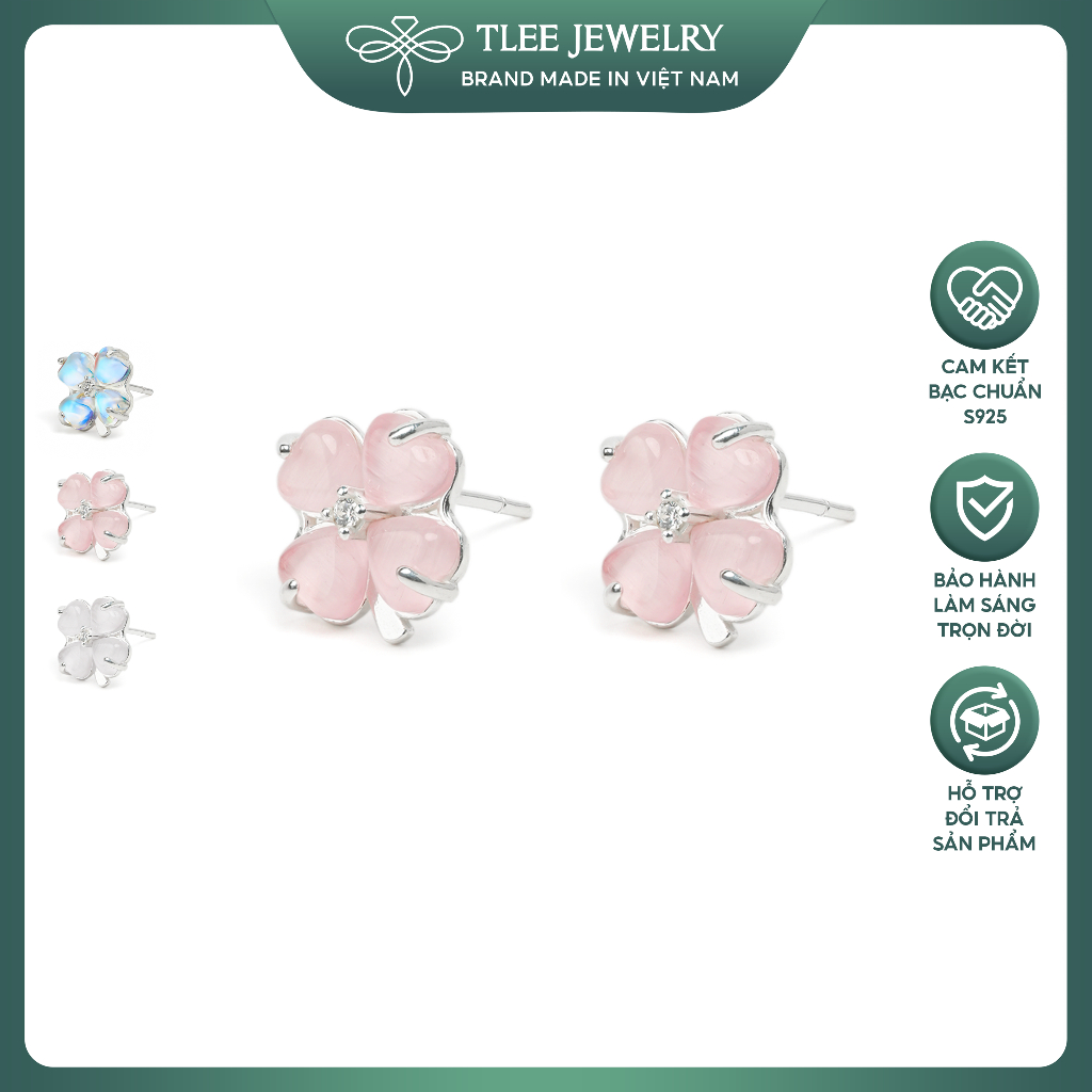 Khuyên tai bạc nữ TLEE cỏ bốn lá cánh tim đính đá đa sắc thu hút may mắn TLEE JEWELRY B0637