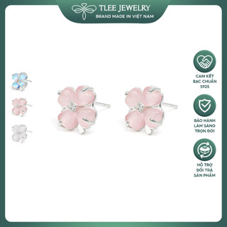 Khuyên tai bạc nữ TLEE cỏ bốn lá cánh tim đính đá đa sắc thu hút may mắn TLEE JEWELRY B0637