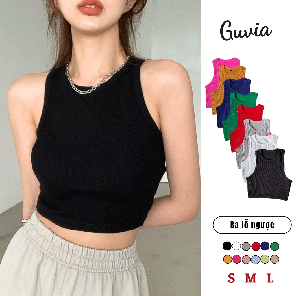 Áo Croptop Ba Lỗ Nữ NGƯỢC Trơn Ôm Body Chất Tốt, Áo CRT Kiểu nữ ôm thun gân mềm mát GUVIA CR1