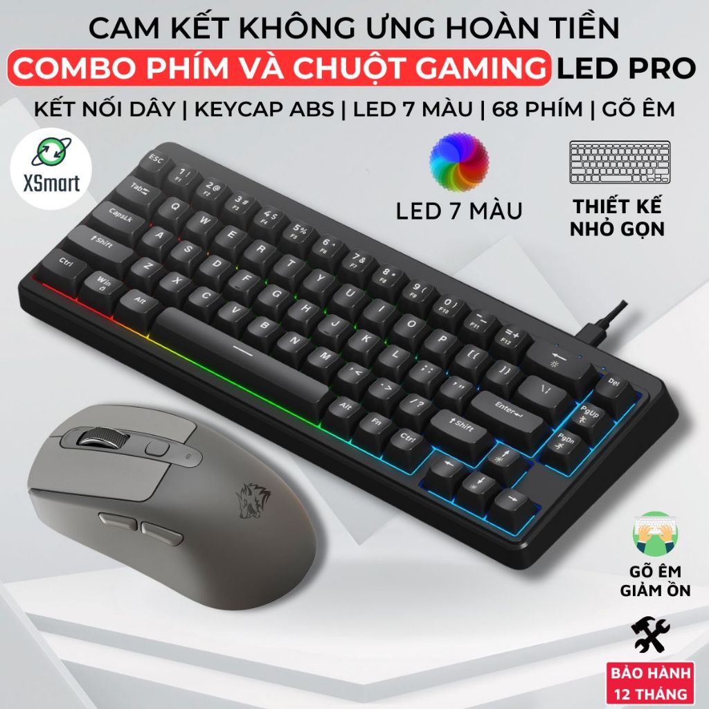 Combo Bộ Phím Và Chuột Silent FreeWolf M68SE Led 7 Màu Gõ Êm Giảm Ồn Keycap ABS Tương Thích Pc Lap | BigBuy360 - bigbuy360.vn
