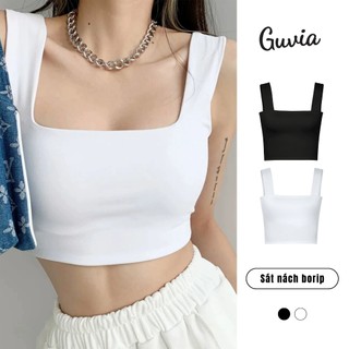  Áo Croptop Hai Dây Bản To Không Tay Sát Nách Cổ Vuông Ôm Body Áo ba lỗ nữ Dây cổ U GUVIA CR17 
