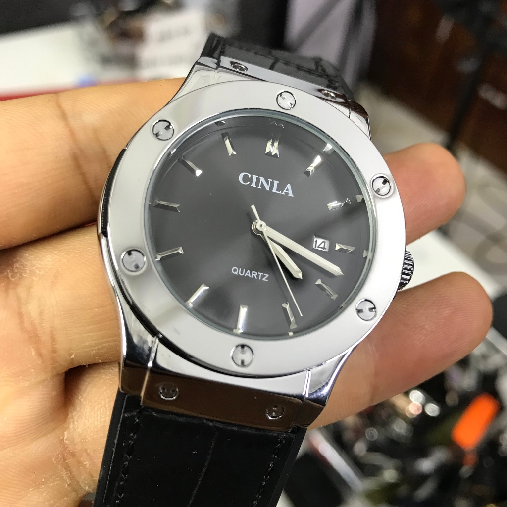 Đồng Hồ Nam HB hiệu Cinla Form HBL Cao Cấp Màu Bạc Dây Đen 680